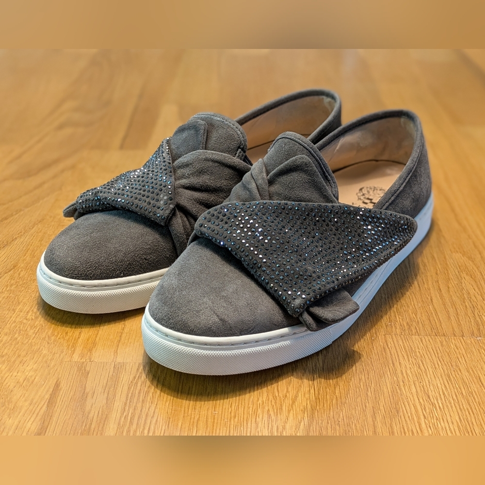 Vince Camuto VC-Barita Suede Gray Slip-On Womens Sneaker Loafer Shoes 8M Bling